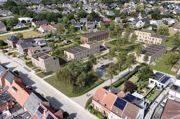 Luchtbeeld van woonwijk in Oostakker 