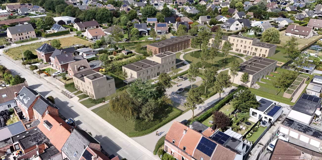 Luchtbeeld van woonwijk in Oostakker 